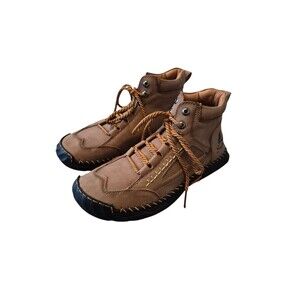 Salkin Barefoot Ankle Boots Comfort Lace Up Men's Shoes 42, 8.5 Brown Stitched